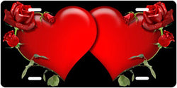 Red Double Hearts w/Roses Auto Tag
