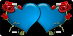 Blue Double Hearts w/Roses - Auto Tag