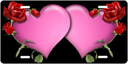 Pink Double Hearts w/Roses Auto Tag