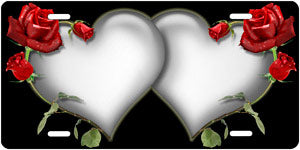 White Double Hearts w/Roses Auto Tag